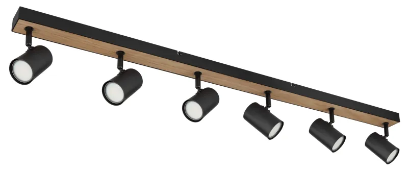 Robby 6 Natur spotlight Von Globo Lighting - Robby &auml;r en&nbsp;stilren&nbsp;takspotlight som imponerar med sin eleganta design i mattsvart metall och MDF i tr&auml;-look.