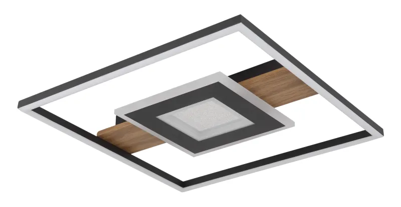 Pikara 38cm Holz deckenleuchte Von Globo Lighting - Lampan &auml;r tillverkad i en stilfull kombination av metall i tr&auml;look och en mattsvart finish, vilket ger den en modern men samtidigt naturlig k&auml;nsla.