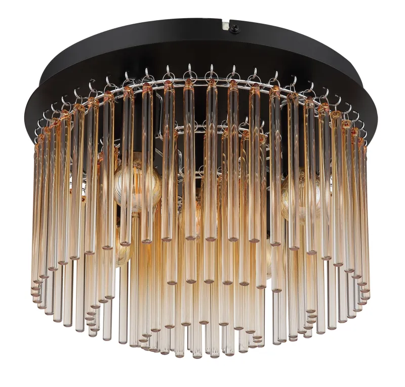 Gorley Ø32 Bernstein deckenleuchte Von Globo Lighting - Dess design imponerar med en stilfull kombination av mattsvart metall och dekorativa stavar i klart och amberf&auml;rgat glas.