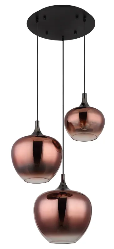Maxy Ø48 Kupfer hängelampe Von Globo Lighting - Den mattsvarta och krompl&auml;terade metallstommen ger lampan en modern och sofistikerad look, medan de kopparf&auml;rgade glaskuporna med en klar och tonad gradient skapar en unik ljusupplevelse.