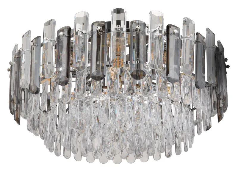 Orgina Ø55 Rauchfarben deckenleuchte Von Globo Lighting - Plafonden Orgina tillf&ouml;r rummet en lyxig k&auml;nsla med gnistrande kristaller och r&ouml;kf&auml;rgade glasstavar.