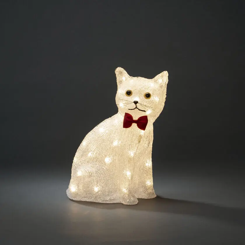 Sitzende Katze Aus Acryl Klar Von Konstsmide - Charmant und verspielt &ndash; Diese sitzende Acrylkatze verbreitet mit ihren 40 warmwei&szlig;en LED-Lichtern W&auml;rme.