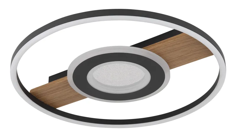 Pikara Ø40 Holz deckenleuchte Von Globo Lighting - Den mattsvarta metallen tillsammans med tr&auml;looken skapar en stilfull balans mellan samtida design och naturlig estetik.