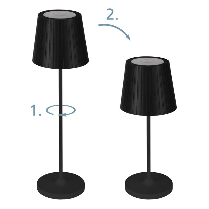 Cabozo 37cm Schwarz tragbare Von Eglo - Cabozo ist eine stilvolle Tischleuchte für den Außenbereich mit modernem, zeitlosem Design aus schwarzem Kunststoff.