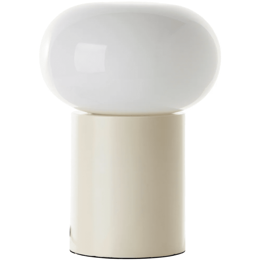 Daeny 27cm Beige tischlampe Von Brilliant - Daeny ist eine moderne Tischleuchte mit einem stilvollen, gl&auml;nzenden Metallsockel und beigem Schirm.