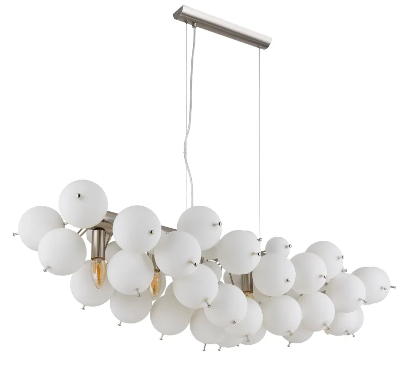 Udo 120cm Weiß hängelampe Von Globo Lighting - Metallen i matt nickelfinish ger lampan en sofistikerad och modern k&auml;nsla.