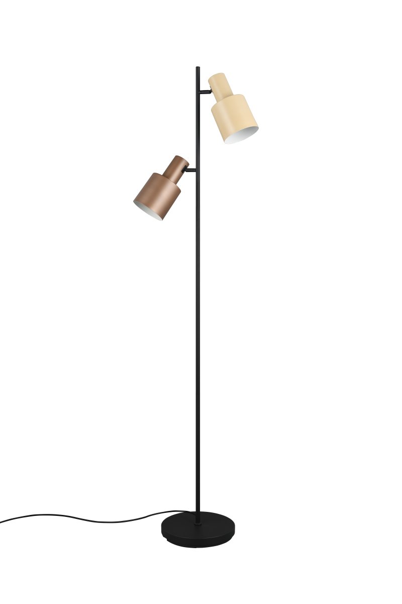 Agudo Braun stehlampe Von Trio Lighting - Mit ihren horizontal verstellbaren Lampenschirmen in harmonischen Farben – Kaffeebraun und Hellbraun – schafft sie eine warme und einladende Atmosphäre im Raum.