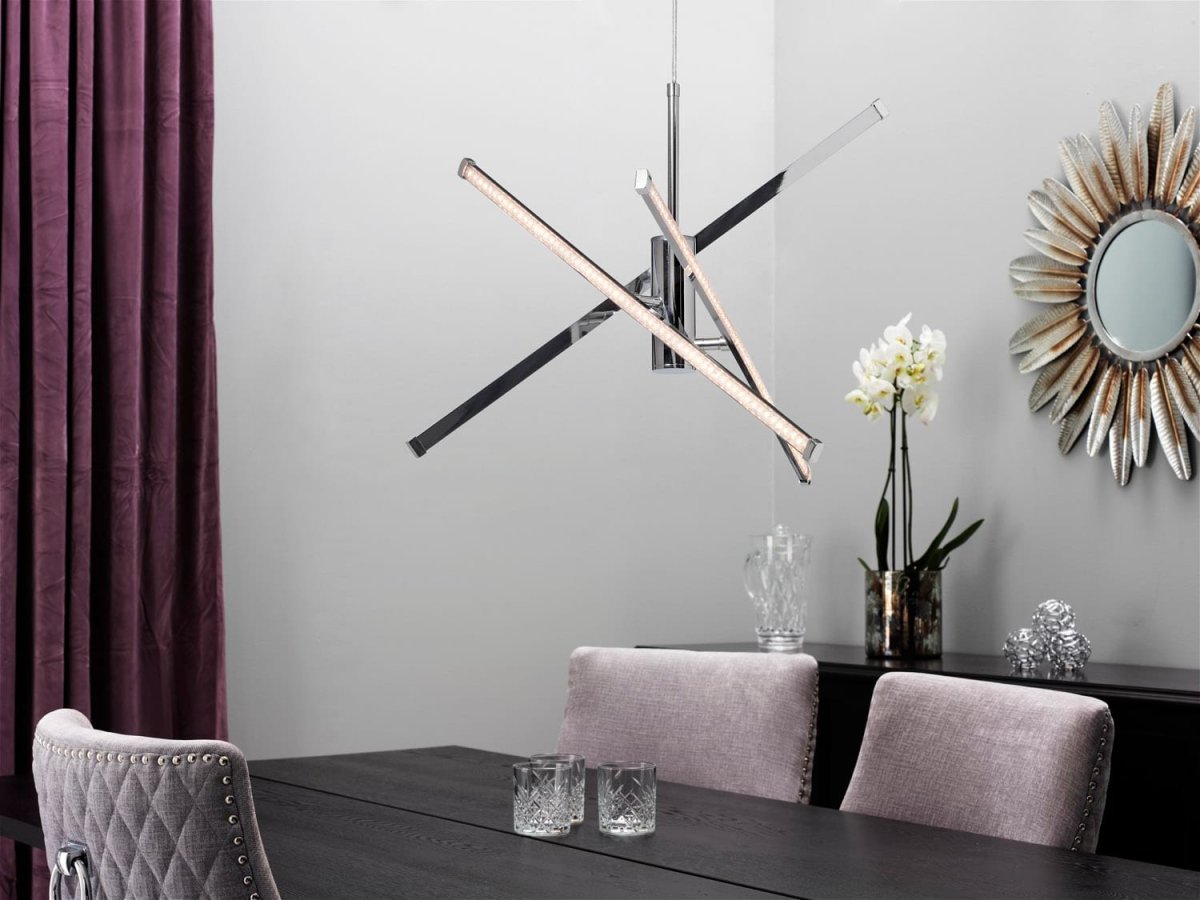 Strazza Ø62 Chrom hängelampe Von Cottex - Die Lampe verf&uuml;gt &uuml;ber einen eingebauten 3-Stufen-Dimmer (100-40-10%), mit dem Sie die Helligkeit je nach Bedarf &uuml;ber Ihren normalen Wandschalter regeln k&ouml;nnen (nicht mit einem externen Dimmer kombinierbar).