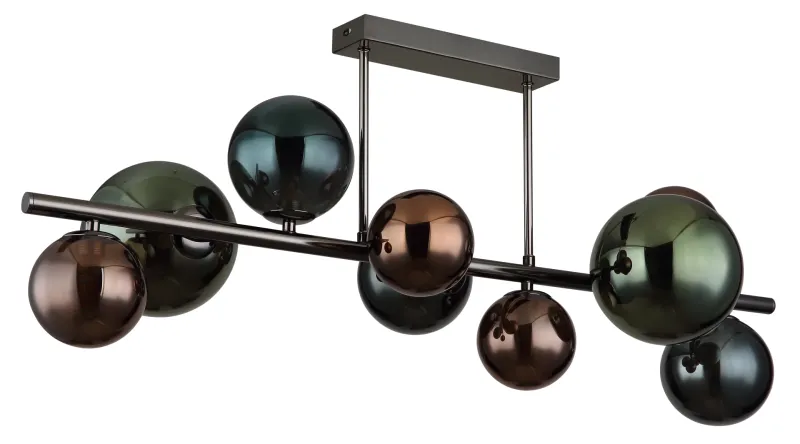 Riha 87cm Mehrfarbig deckenleuchte Von Globo Lighting - Glaskuporna i brons, gr&ouml;nt och petrol ger lampan en unik karakt&auml;r och eleganta f&auml;rginslag som kompletterar modern inredning.