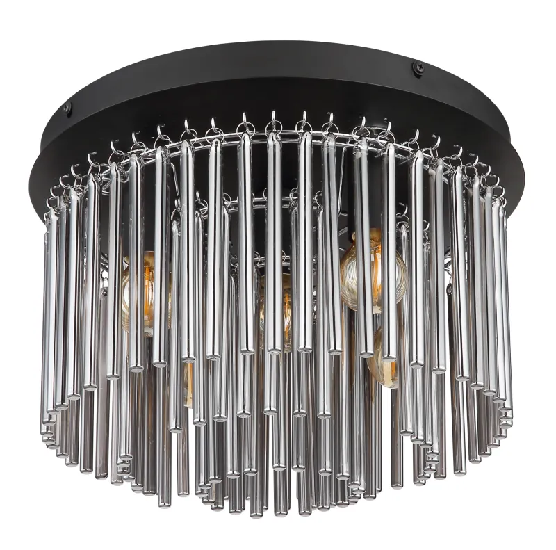Gorley Ø32 Rauchfarben deckenleuchte Von Globo Lighting - Dess design imponerar med en stilfull kombination av mattsvart metall, gl&auml;nsande krom och r&ouml;kf&auml;rgade glasstavar.