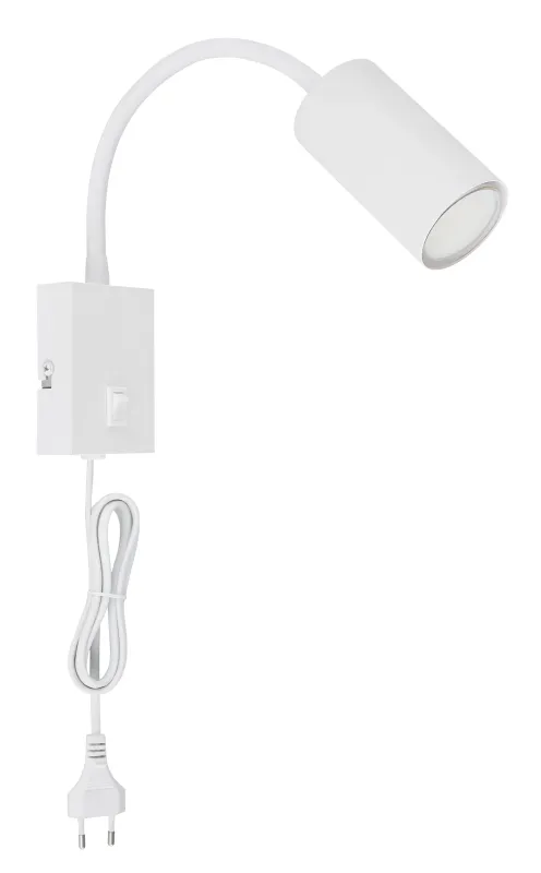 Robby Weiß leselampe Von Globo Lighting - Robby &auml;r en klassisk, kompakt v&auml;gglampa tillverkad i plast och mattvit metall, vilket ger en stilren och modern look.