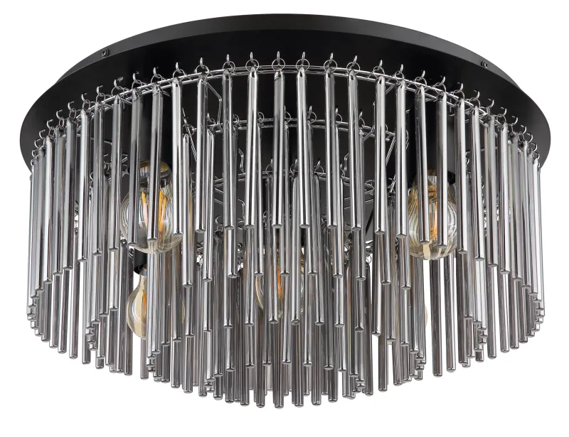 Gorley Ø50 Rauchfarben deckenleuchte Von Globo Lighting - Dess design imponerar med en stilfull kombination av mattsvart metall, gl&auml;nsande krom och r&ouml;kf&auml;rgade glasstavar.