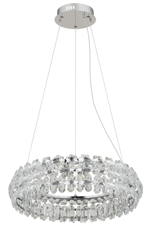 Diann Ø60 Chrom hängelampe Von Globo Lighting - Med en diameter p&aring; 60 cm och en imponerande ljusstyrka p&aring; 4460 lumen ger den en kraftfull och j&auml;mn belysning.