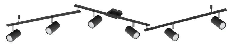 Robby 6 Schwarz spotlight Von Globo Lighting - Den best&aring;r av tre metallst&auml;nger, var och en utrustad med tv&aring; vridbara GU10-socklar med metallfinish.