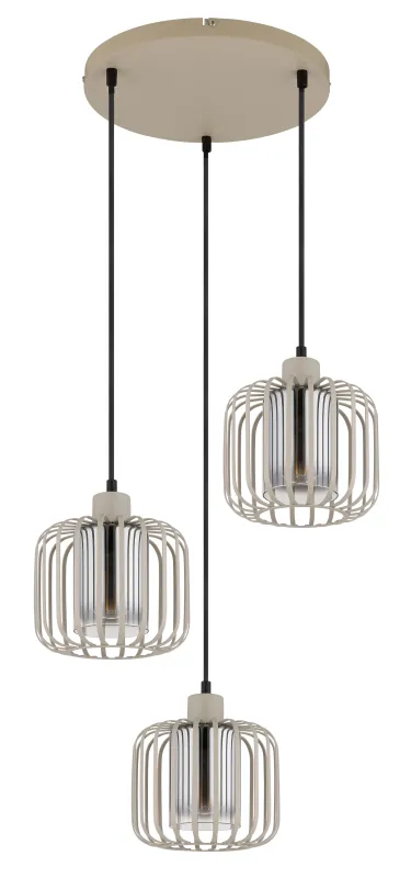 Alfred Ø44 Sand hängelampe Von Globo Lighting - Den &auml;r tillverkad av sandf&auml;rgad matt metall och har mjukt rundade metalln&auml;tssk&auml;rmar med en inre glascylinder, som skapar ett elegant och luftigt uttryck.