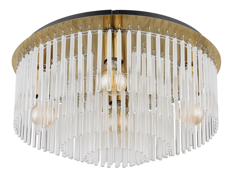 Gorley Ø50 Gold deckenleuchte Von Globo Lighting - Dess design imponerar med en stilfull kombination av guldf&auml;rgad metall och dekorativa stavar i opalglas.
