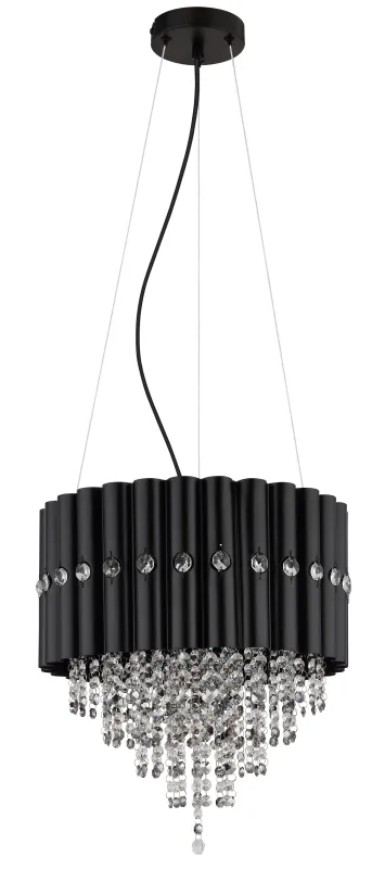 Eleos Ø40 Schwarz hängelampe Von Globo Lighting - Med en stomme i matt svartlackerad metall och en lampsk&auml;rm i samma nyans sm&auml;lter den harmoniskt in i b&aring;de moderna och klassiska interi&ouml;rer.