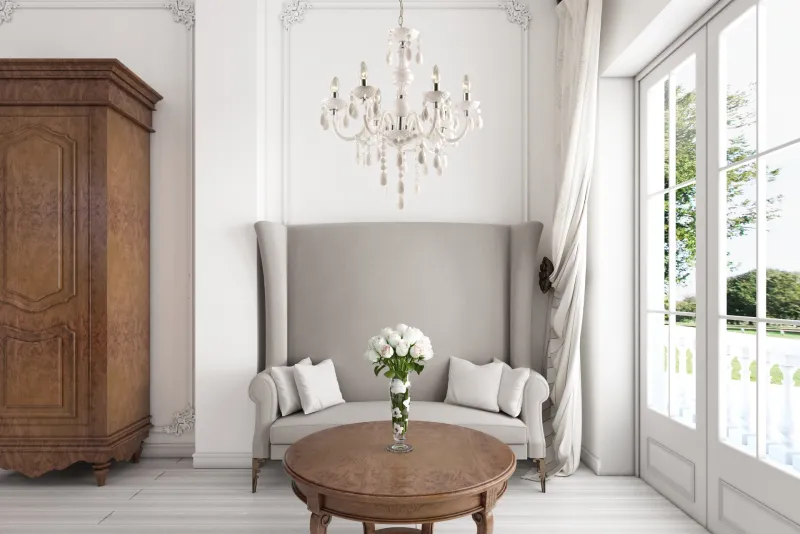 Cuimbra Ø65 Weiß kristall Von Globo Lighting - Dess krom- och vitf&auml;rgade yta tillsammans med h&auml;ngande kristaller skapar ett sofistikerat uttryck.