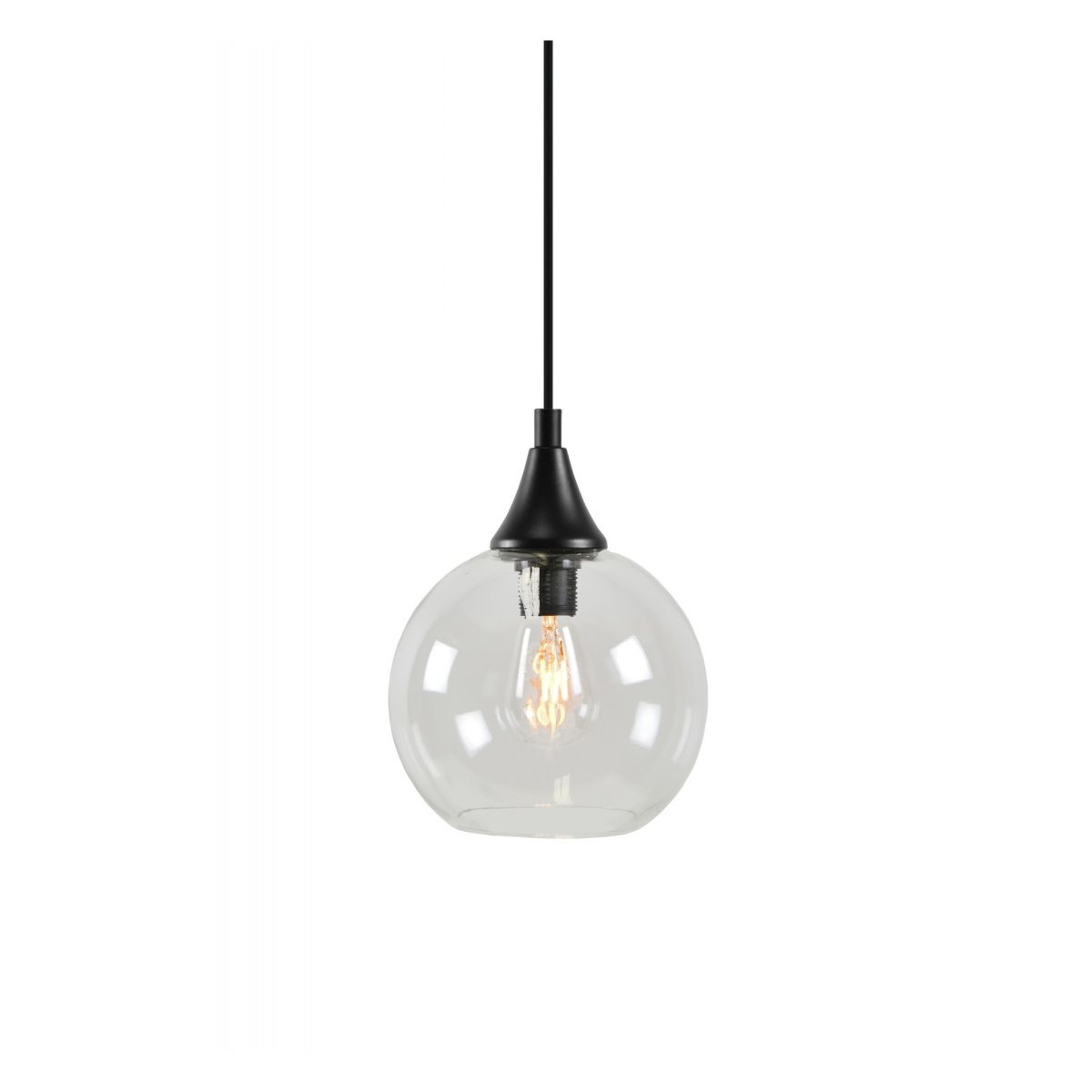 Bowl Ø15 Transparent fensterlampe Von Globen Lighting - Wird mit einem 350 cm langen schwarzen Textilkabel mit Netzschalter und Stecker geliefert.