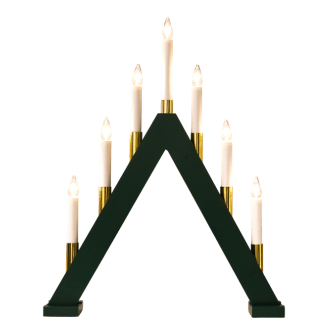 Hilda 7 Dunkelgrün Von Pixie Design - Die Kombination aus Dunkelgr&uuml;n und Gold verleiht dem Kerzenst&auml;nder eine warme und weihnachtliche Ausstrahlung.