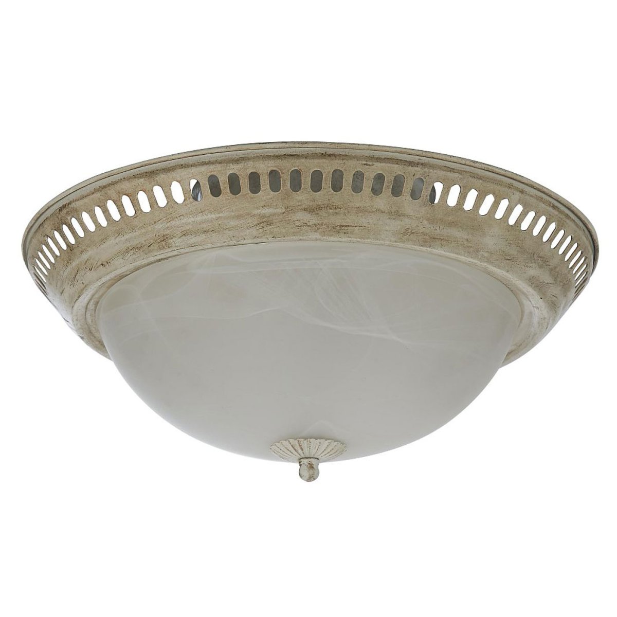 Plafond Ø34 Antikweiß deckenleuchte Von Oriva - Mit seinem antik inspirierten Metallrahmen in weißem Finish und einem wunderschönen marmorartigen Glasschirm ist es die perfekte Wahl für alle, die ihrem Zuhause einen Hauch rustikaler Eleganz verleihen möchten.