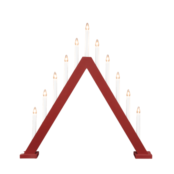 Nova 11 ROT Von Pixie Design - Nova ist ein klassischer Kerzenst&auml;nder aus Holz mit elf Kerzen in einem wundersch&ouml;nen Rotton, der an traditionelle Weihnachtsfeiern erinnert.