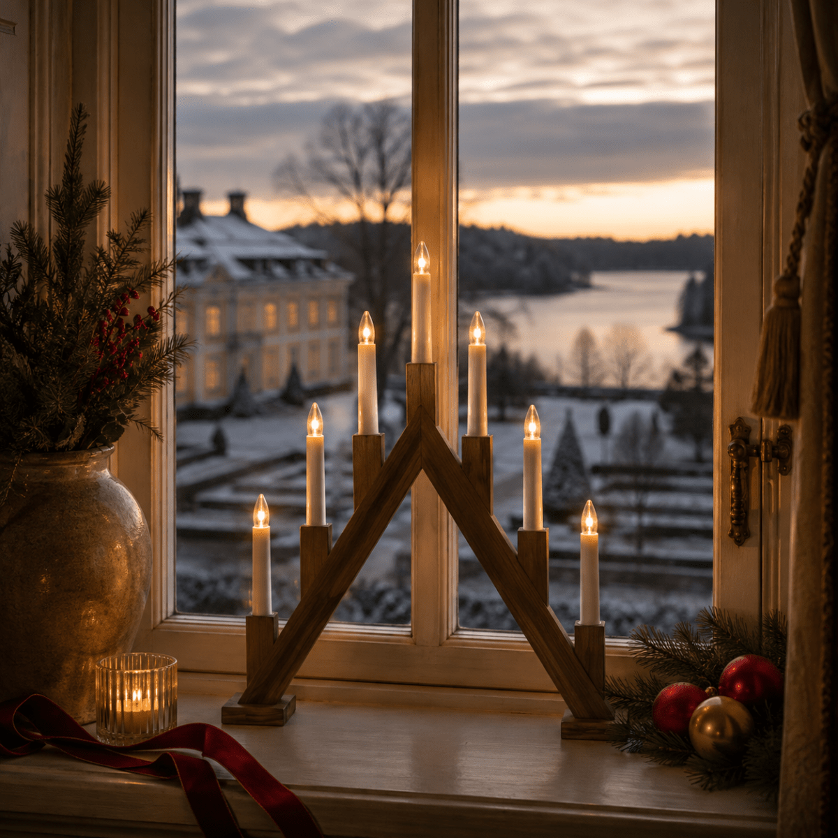 Ellen Brauner Fleck Von Pixie Design - Die spitz zulaufende Form und die sieben Kerzen in unterschiedlichen H&ouml;hen ergeben eine traditionelle Silhouette, die sich wunderbar in die Advents- und Weihnachtszeit einf&uuml;gt.