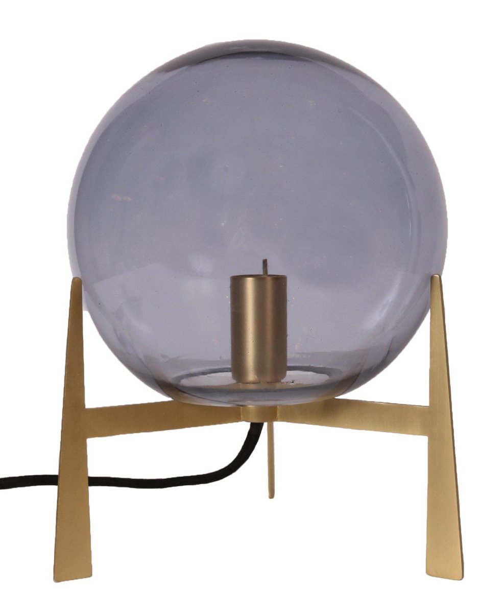 Milla 28cm Rauchfarben tischlampe Von PR Home - Moderne und trendige Tischleuchte mit rundem Rauchglasschirm und Messingsockel.