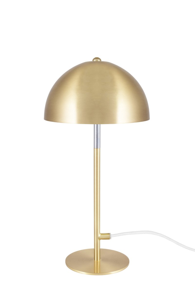Icon 36cm Gebürstetes Messing tischlampe Von Globen Lighting - Die Lampe verf&uuml;gt &uuml;ber ein 200 cm langes wei&szlig;es Textilkabel mit wei&szlig;em Schalter und Stecker, die Lampe ist nicht dimmbar.