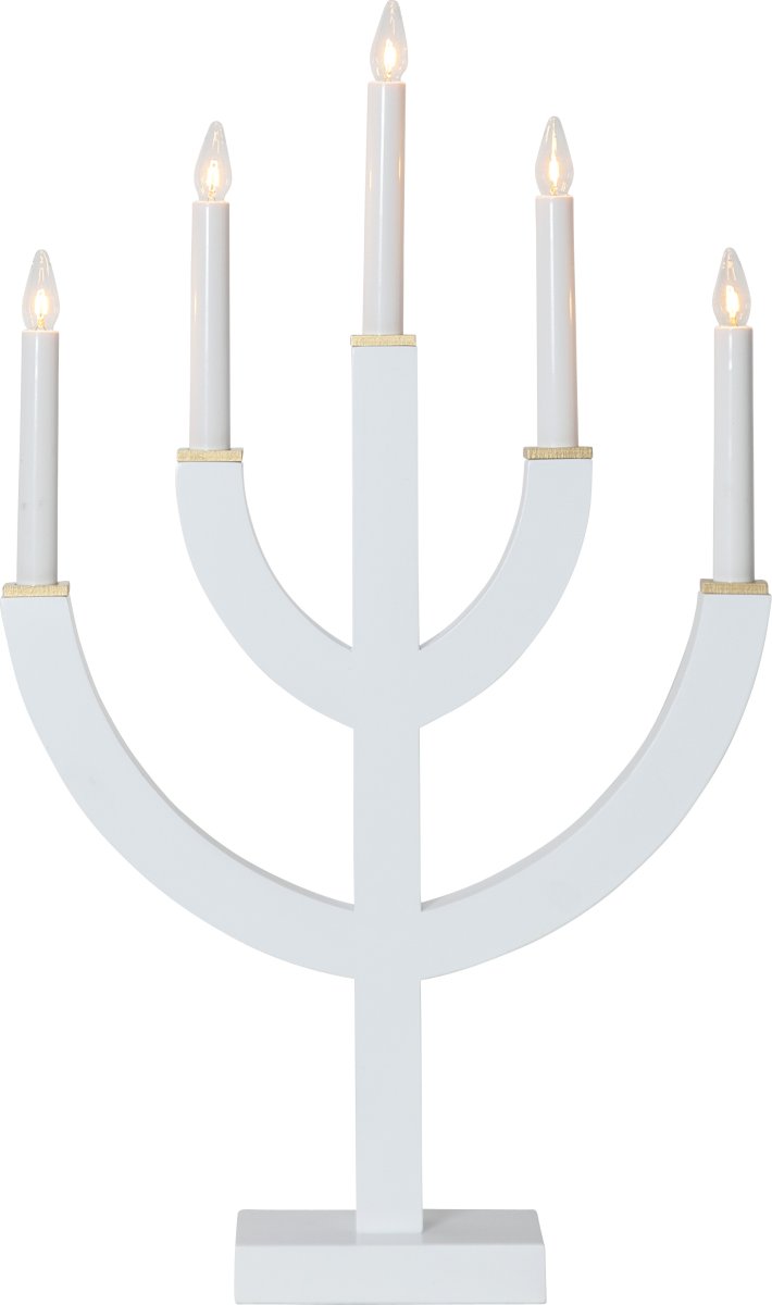 Anno Weiß Von Star Trading - mit bemalten Holzfliesen in Gold als Dekoration.