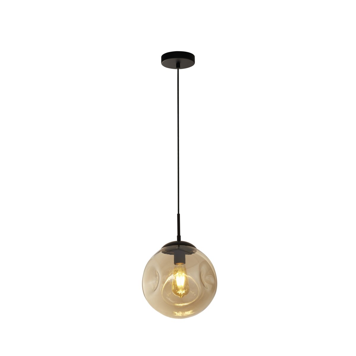 Punch Ø25 Sekt hängelampe Von Searchlight - Das leicht konkave Glas bildet in Kombination mit dem schwarzen Metallgestell einen modernen und eleganten Kontrast, der zu vielen verschiedenen Einrichtungsstilen passt.