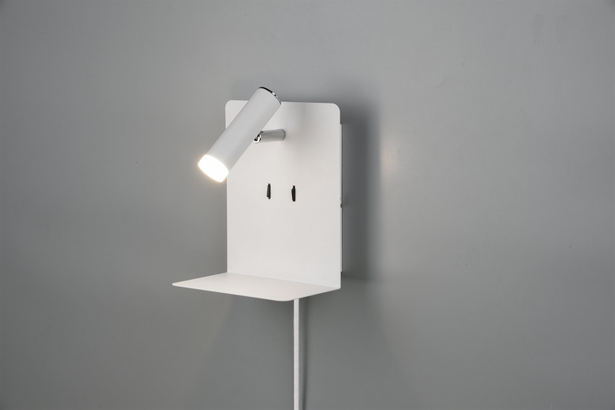 Element Weiß leselampe Von Trio Lighting - Die Leuchte verf&uuml;gt &uuml;ber zwei integrierte Lichtquellen, die sich separat &uuml;ber die Schalter an der Wandhalterung steuern lassen.