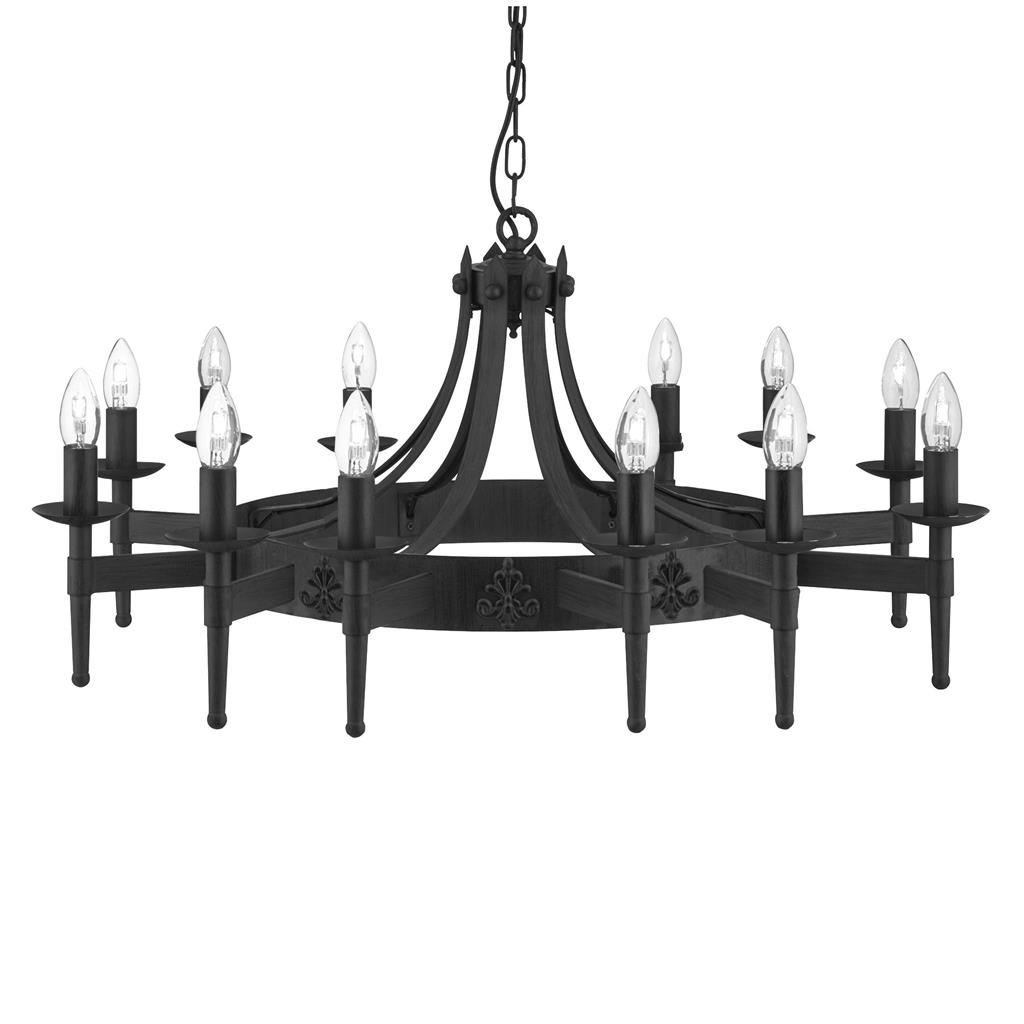 Cartwheel II Ø105 Schwarz hängelampe Von Searchlight - Dieser beeindruckende Kronleuchter im gotischen Stil eignet sich perfekt f&uuml;r Schlafzimmer, Wohnzimmer, Esszimmer oder K&uuml;chen, in denen Sie eine warme, traditionelle Atmosph&auml;re schaffen m&ouml;chten.