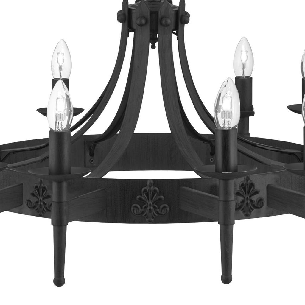 Cartwheel II Ø105 Schwarz hängelampe Von Searchlight - Dieser beeindruckende Kronleuchter im gotischen Stil eignet sich perfekt f&uuml;r Schlafzimmer, Wohnzimmer, Esszimmer oder K&uuml;chen, in denen Sie eine warme, traditionelle Atmosph&auml;re schaffen m&ouml;chten.