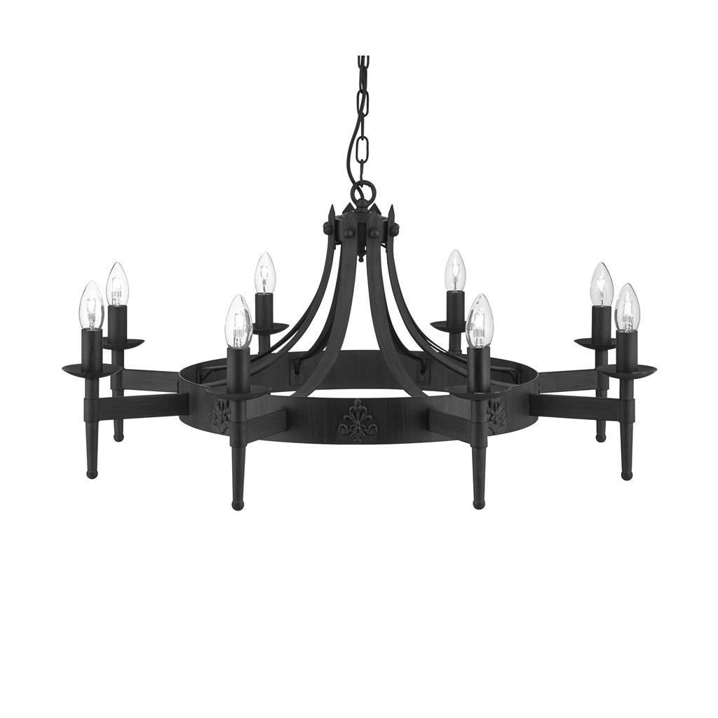 Cartwheel II Ø85 Schwarz hängelampe Von Searchlight - Dieser beeindruckende Kronleuchter im gotischen Stil eignet sich perfekt f&uuml;r Schlafzimmer, Wohnzimmer, Esszimmer oder K&uuml;chen, in denen Sie eine warme, traditionelle Atmosph&auml;re schaffen m&ouml;chten.