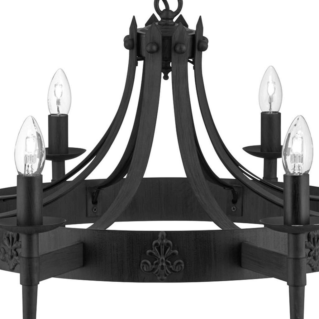 Cartwheel II Ø85 Schwarz hängelampe Von Searchlight - Dieser beeindruckende Kronleuchter im gotischen Stil eignet sich perfekt f&uuml;r Schlafzimmer, Wohnzimmer, Esszimmer oder K&uuml;chen, in denen Sie eine warme, traditionelle Atmosph&auml;re schaffen m&ouml;chten.