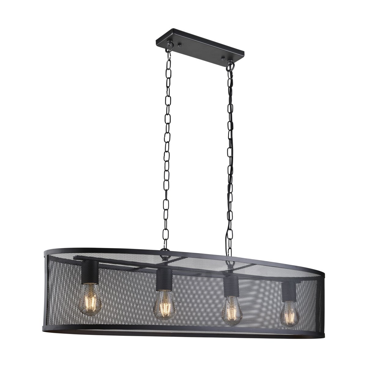 Fishnet 90cm Schwarz hängelampe Von Searchlight - Diese beeindruckende Fishnet-Pendelleuchte in Mattschwarz umschlie&szlig;t vier Lichtquellen in einem sch&ouml;nen und dekorativen schwarzen Fischnetzk&auml;fig.