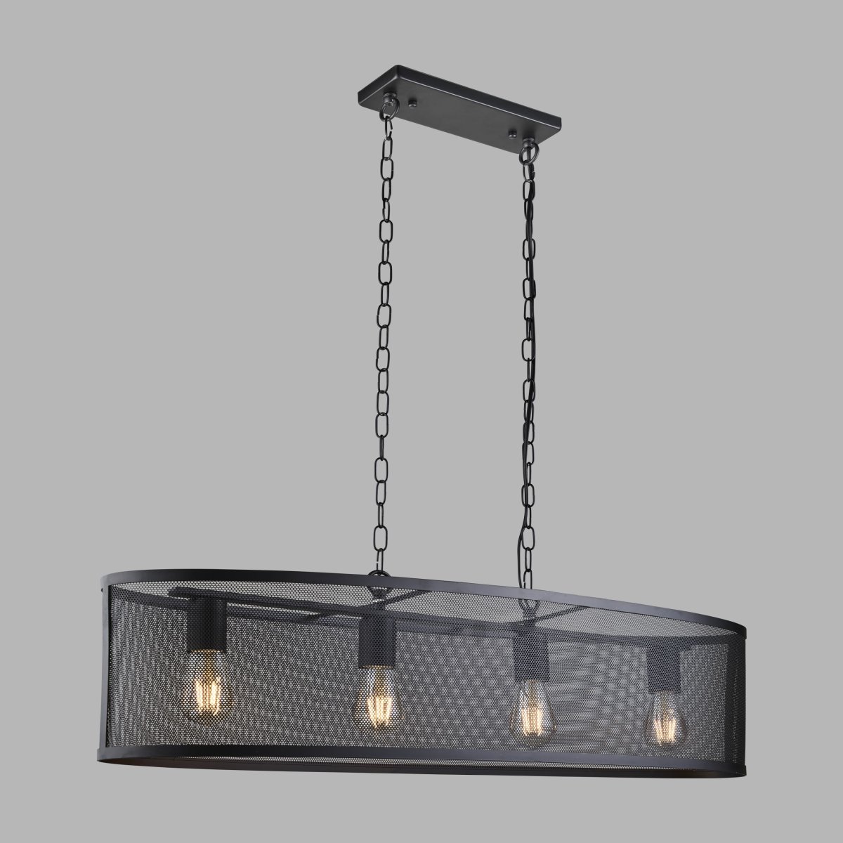 Fishnet 90cm Schwarz hängelampe Von Searchlight - Diese beeindruckende Fishnet-Pendelleuchte in Mattschwarz umschlie&szlig;t vier Lichtquellen in einem sch&ouml;nen und dekorativen schwarzen Fischnetzk&auml;fig.