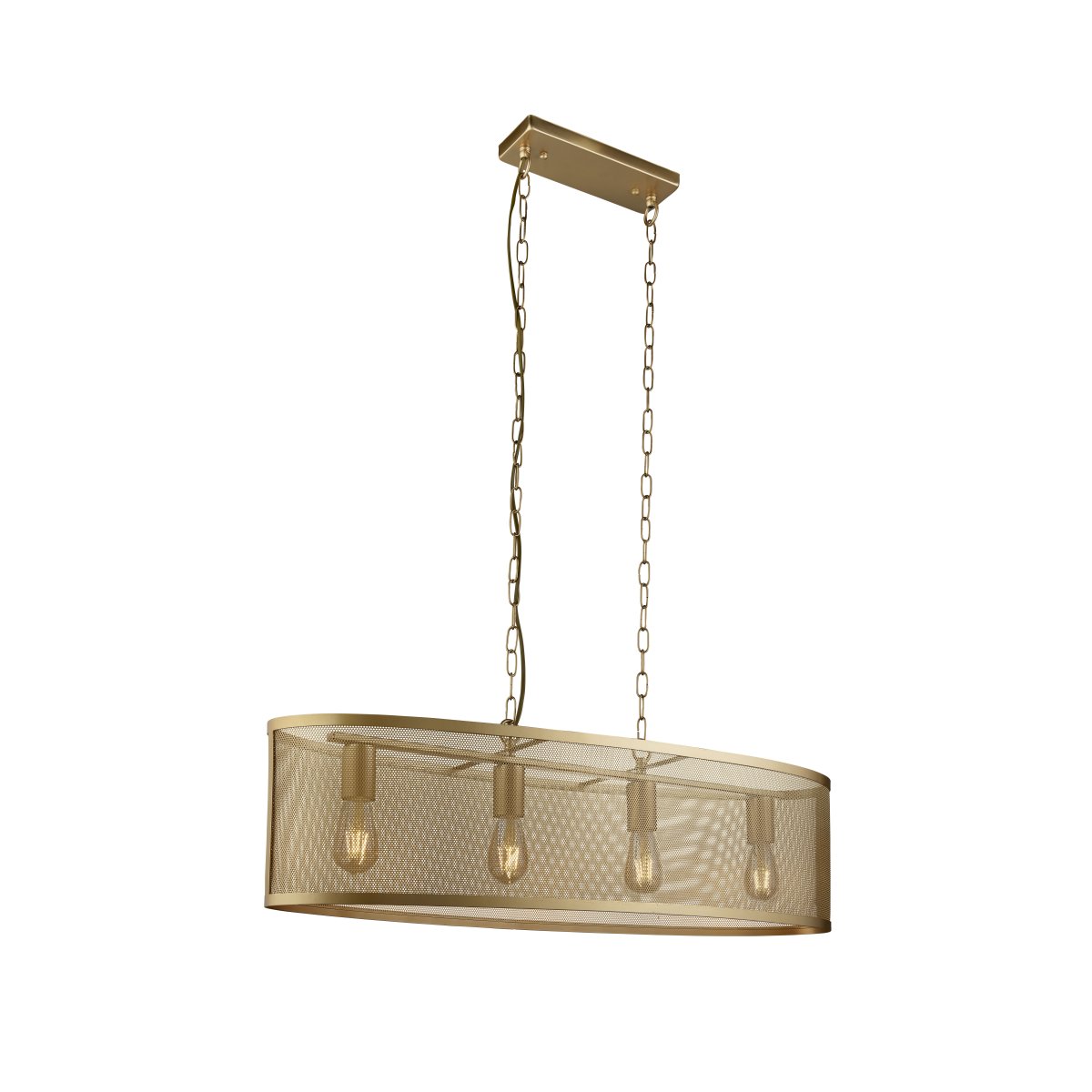 Fishnet 90cm Gold hängelampe Von Searchlight - Diese beeindruckende Fishnet-Pendelleuchte in mattem Gold umschlie&szlig;t vier Lichtquellen in einem sch&ouml;nen und dekorativen goldfarbenen Netzk&auml;fig.