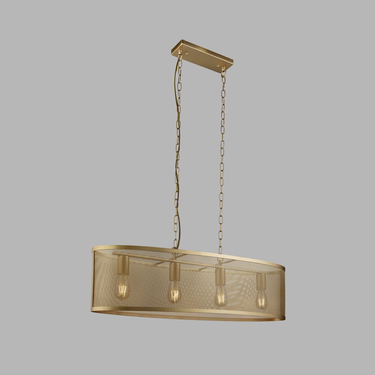 Fishnet 90cm Gold hängelampe Von Searchlight - Diese beeindruckende Fishnet-Pendelleuchte in mattem Gold umschlie&szlig;t vier Lichtquellen in einem sch&ouml;nen und dekorativen goldfarbenen Netzk&auml;fig.