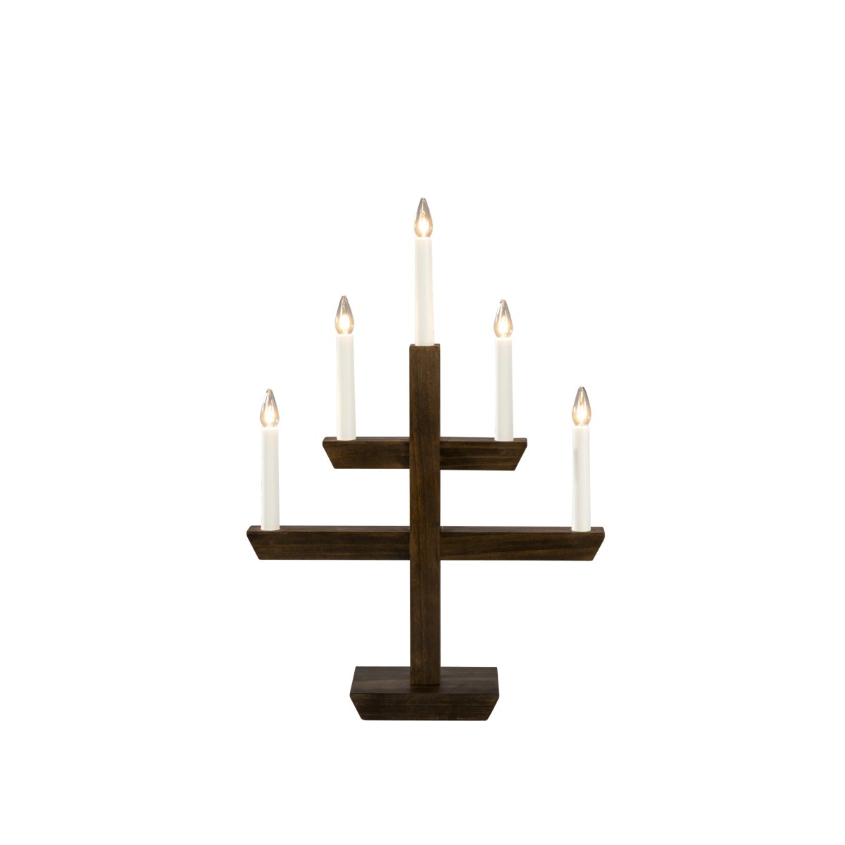 Wooden Candelabra 5 Lights Brauner Fleck Von Konstsmide - Moderner Kerzenst&auml;nder aus braun gebeiztem Holz&auml; mit stilvollem Design und f&uuml;nf wundersch&ouml;n leuchtenden Lichtern.