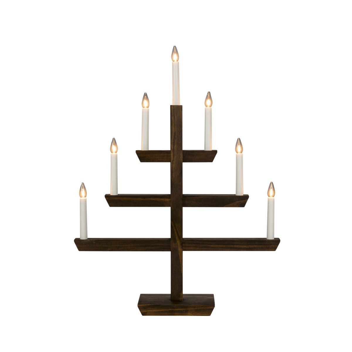 Wooden Candelabra 7 Lights Brauner Fleck Von Konstsmide - Moderner Kerzenst&auml;nder aus braun gebeiztem Holz&auml; mit stilvollem Design und sieben wundersch&ouml;n leuchtenden Lichtern.