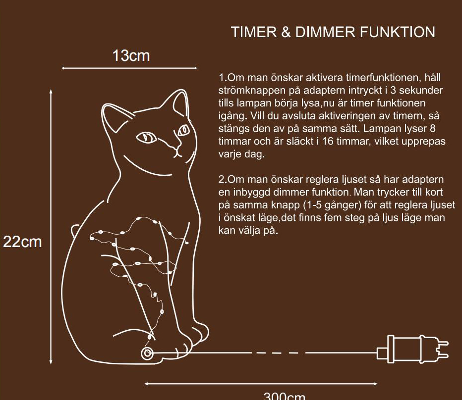Katt 22cm Schwarzweiß tischlampe Von Pixie Design - Im Inneren der Leuchte befindet sich ein LED-Streifen mit kleinen Dioden, der ein warmes und stimmungsvolles Licht verbreitet.