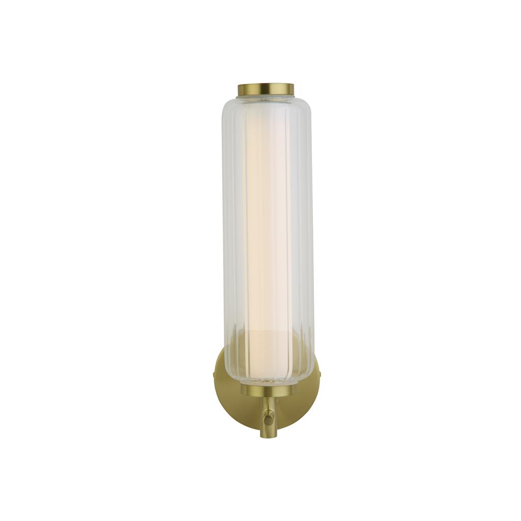Mod 32cm Messing wandlampe Von Searchlight - Das geriffelte Glas erzeugt ein wundersch&ouml;nes Lichtspiel mit Schatten und Reflexionen, das dem Raum zus&auml;tzliche Tiefe und Charakter verleiht.