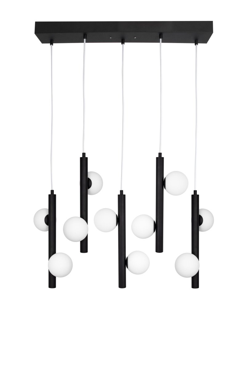 Pearl 70cm Schwarz hängelampe Von Globen Lighting - Die Kabel bestehen aus wei&szlig;em Textil und sind 120 cm lang, der Deckenbaldachin ist aus mattschwarz pulverbeschichtetem Metall, Kronenverbinder f&uuml;r Deckenanschluss nicht im Lieferumfang enthalten.