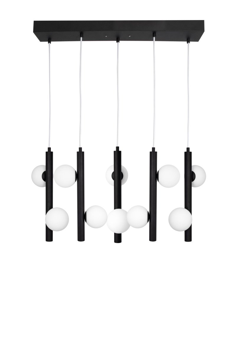 Pearl 70cm Schwarz hängelampe Von Globen Lighting - Die Kabel bestehen aus wei&szlig;em Textil und sind 120 cm lang, der Deckenbaldachin ist aus mattschwarz pulverbeschichtetem Metall, Kronenverbinder f&uuml;r Deckenanschluss nicht im Lieferumfang enthalten.
