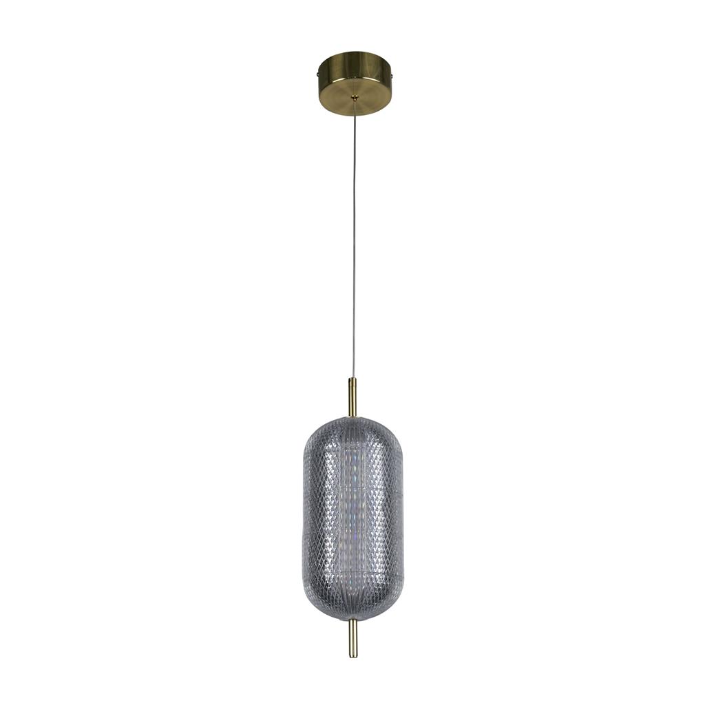 Capsule Ø15 Messing hängelampe Von Searchlight - Capsule ist eine elegante und moderne Pendelleuchte mit Details aus satiniertem Messing und einem Schirm aus Acrylglas, der ein weiches und angenehmes Licht verbreitet.