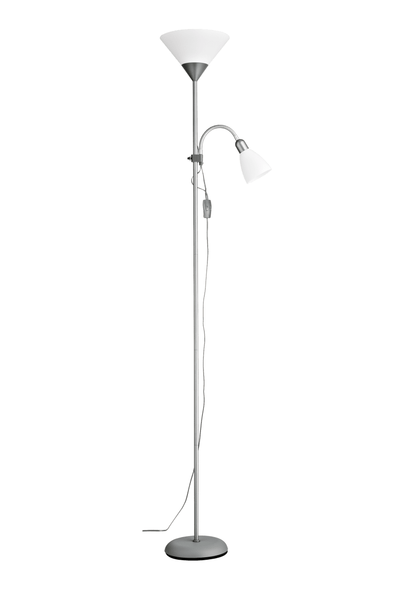 Zoombild von Vigo Silber stehlampe Von Aneta Lighting - Die indirekte Beleuchtung streut das Licht nach oben und bietet eine angenehme Allgemeinbeleuchtung, während der bewegliche Tischarm es ermöglicht, das Licht gezielt dorthin zu lenken, wo Sie es benötigen.
