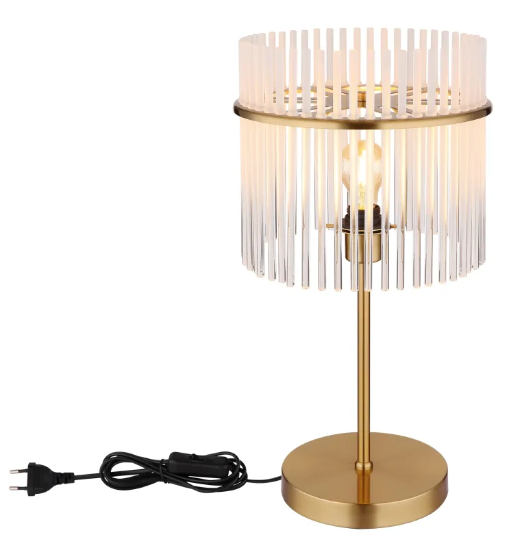 Gorley 55cm Gold tischlampe Von Globo Lighting - Med sitt genomt&auml;nkta utf&ouml;rande och h&ouml;gkvalitativa material sm&auml;lter Gorley harmoniskt in i moderna inredningsstilar och ger varje rum en stilfull touch.