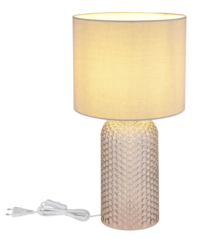 Sofia 50cm Grau tischlampe Von Globo Lighting - Bordslampan Sofia imponerar med sin eleganta kombination av en texturerad glaskropp och en cylindrisk textilsk&auml;rm i lyxig gr&aring; ton.